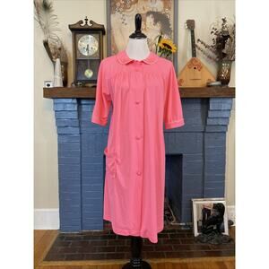 Vintage Lorraine Nightgown Robe Hot Pink Nylon M Retro Rockabilly House Dress